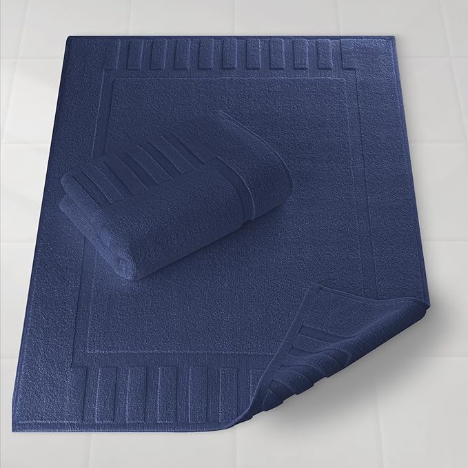 White Classic Luxury Bath Mat Floor Towel Set - Image 2