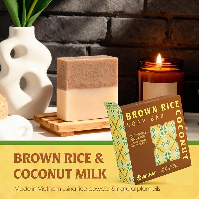 Brown Rice & Coconut Soap Bar – 2-in-1 Exfoliating & Nourishing, Cold Process - Image 2