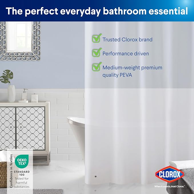 CLOROX Shower Curtain Liner, Premium Medium-Weight Durable Waterproof 6g PEVA - Image 9