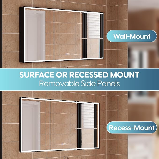 WELLFOR 60" X 30" LED Mirrored Medicine Cabinet, Medicine Cabinets - Image 10