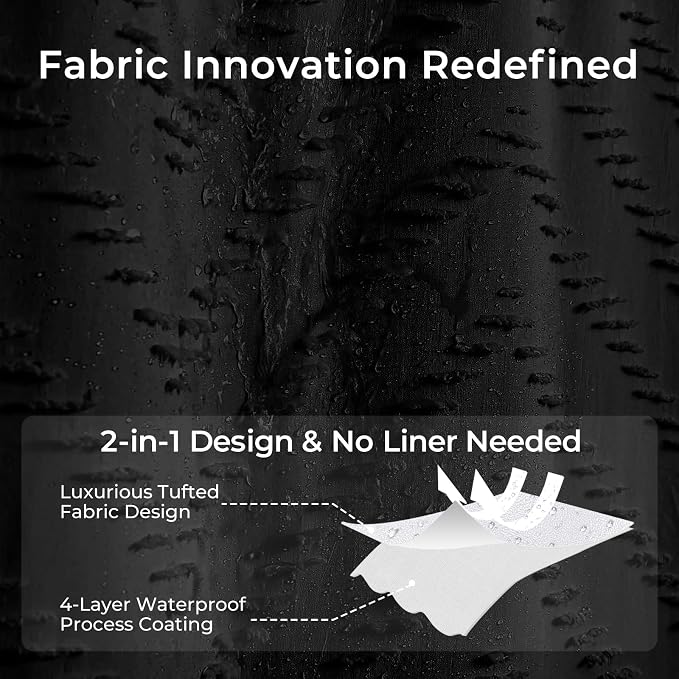 Black Boho Shower Curtain 72 x 78 Inches Woven Fabric Shower Curtain Tufted - Image 2