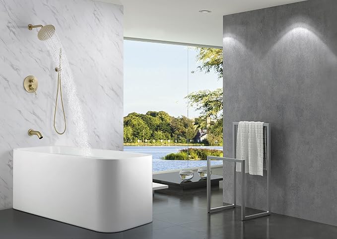 SUMERAIN Shower System with Tub Spout and Handheld Shower, Brass Rain Shower - Image 4