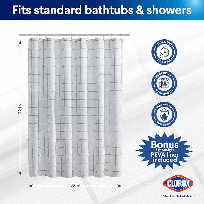 CLOROX Bathroom Waffle Windowpane Pattern Shower Curtain - Image 2