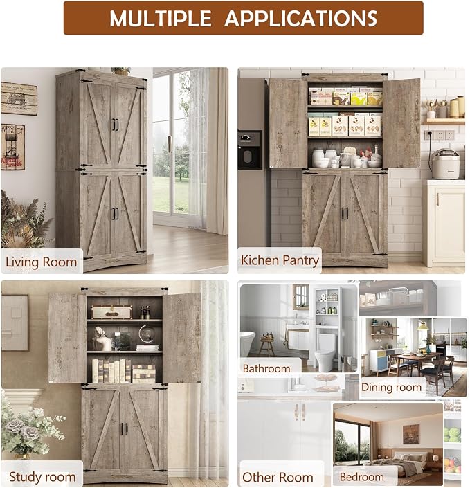 71" Tall Kitchen Pantry, Farmhouse Storage Cabinet - Image 4