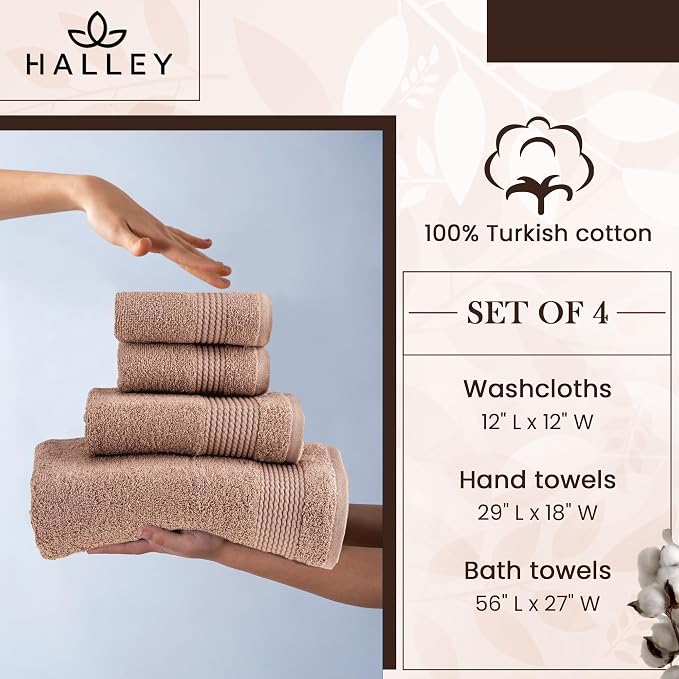 HALLEY Turkish Cotton Towels 1 Bath Towel 1 Hand Towel 2 Washcloths, Super Soft - Image 6