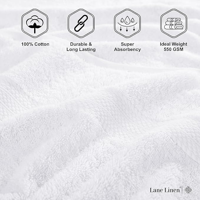 LANE LINEN 100% Cotton Luxury White Bath Towels - Image 6