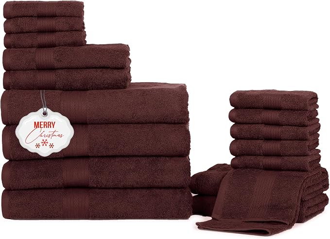 Ample Decor Bathroom Towel Set of 18-4 Hand Towel, 4 Bath Towel, 10 Wash Cloths by AmpleDecor