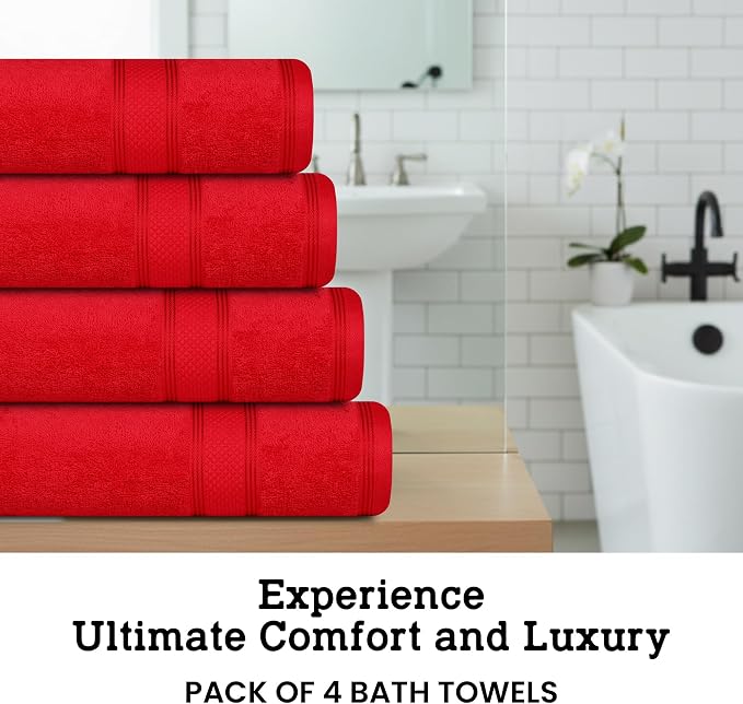 Casa Lino Red Bath Towels Set of 4 - Image 3
