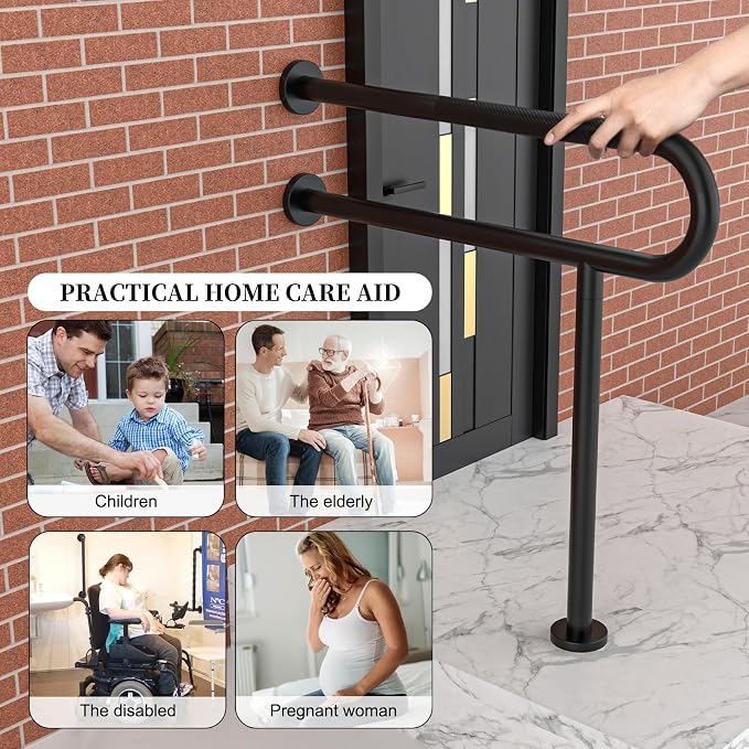 Toilet Support Rail 31.3X 31.5 Inch, Munzong Anti-Slip Black Handicap Grab Bar - Image 5