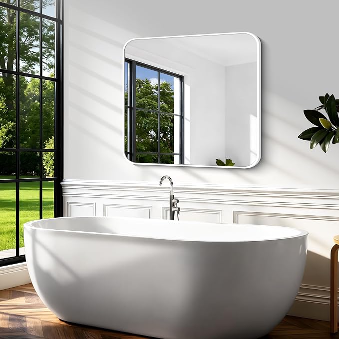 BONEWEI White Bathroom Mirror, 36x40 inch Wall Mirror - Image 5