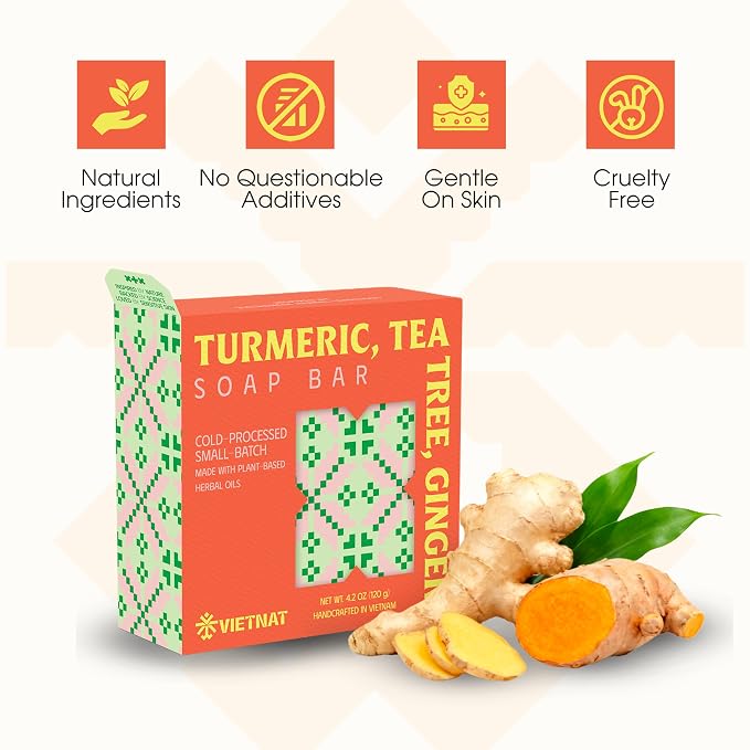 Turmeric, Tea Tree & Ginger Soap Bar – Cold Process Handmade Bar, 2-in-1 - Image 3