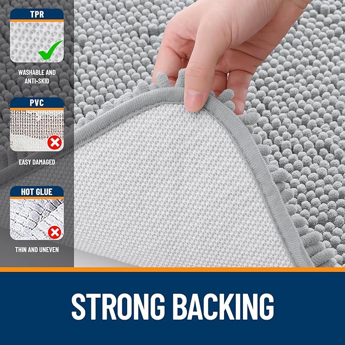 OLANLY Bathroom Rugs 24x16, Extra Soft Absorbent Chenille Bath Rugs, Rubber - Image 6