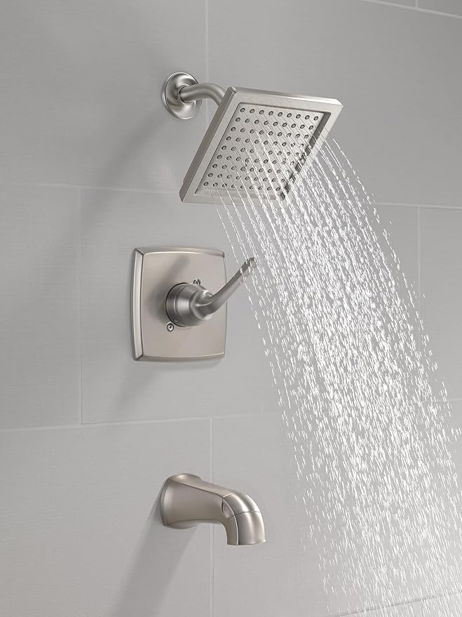 Delta Geist 14 Series Square Bathtub and Shower Faucet Set, Brushed Nickel - Image 3