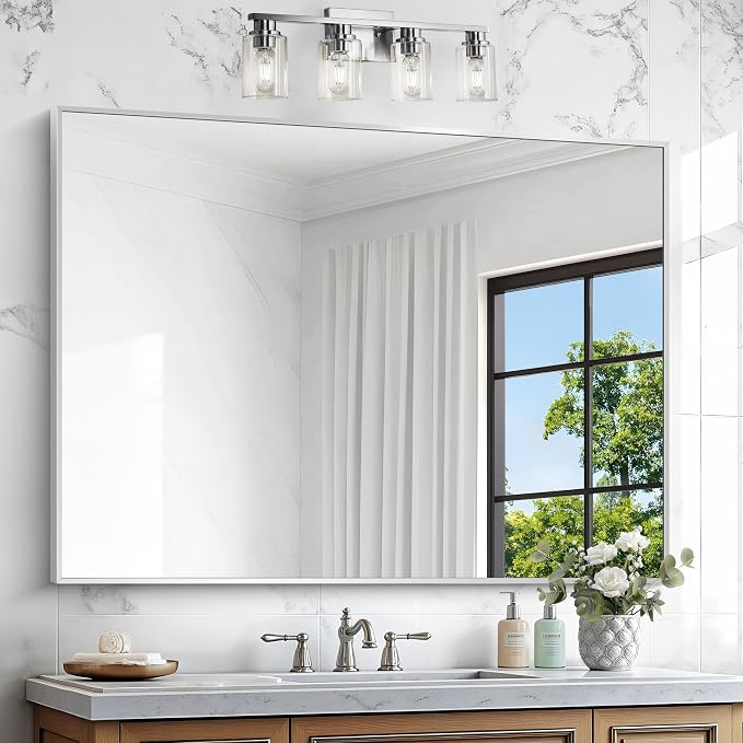 BONEWEI Silver Bathroom Mirror, 36x48 inch Wall Mirror - Image 8