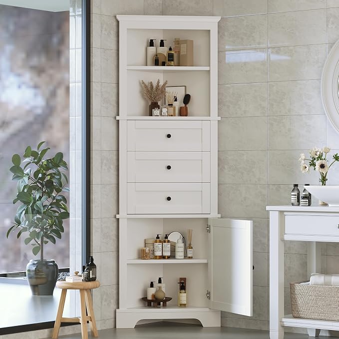 69" H Tall Corner Cabinet with Adjustable Shelves and Drawers, Storage - Image 3