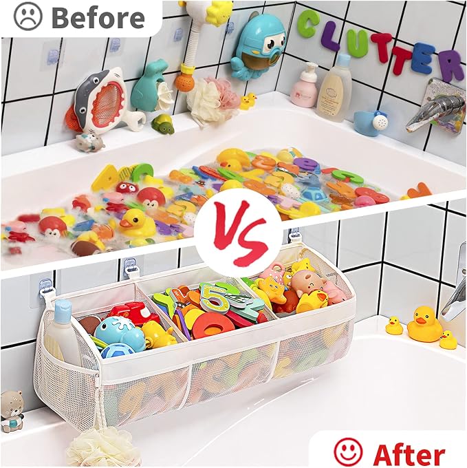 Original 3 Compartment Horizontal Large Openings Bath Toy Organizer - Image 5