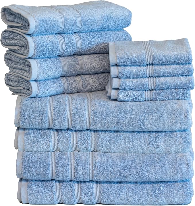 Mosobam Luxury Turkish 12pc Towel Set 30X58 16X30 13X13 Allure Blue 700 GSM by Mosobam