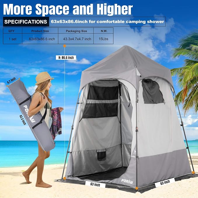 Camping Shower Tent Deluxe Changing Room Easy Set Up Privacy Shelter, Large - Image 3