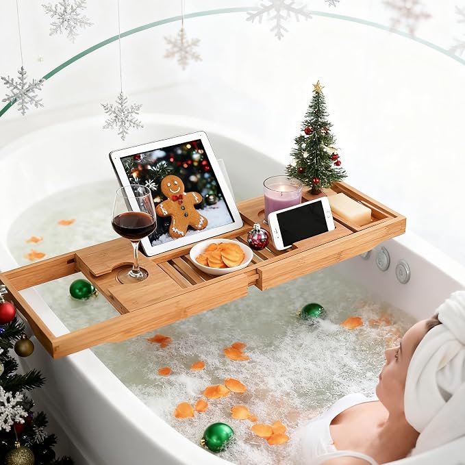 Utoplike Bamboo Bathtub Caddy Tray Bath Tray - Image 2