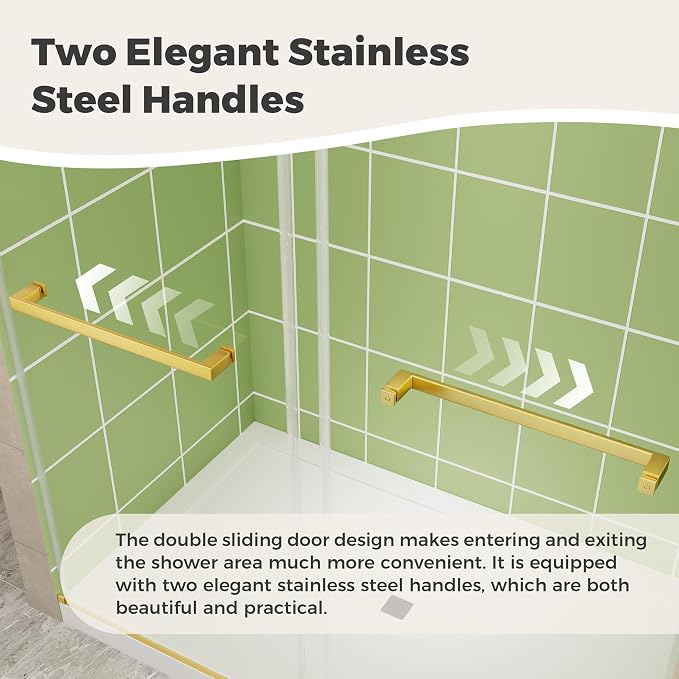 DELAVIN 56-60" W x 75" H Double Sliding Shower Door, 1/4" SGCC Tempered Glass - Image 5
