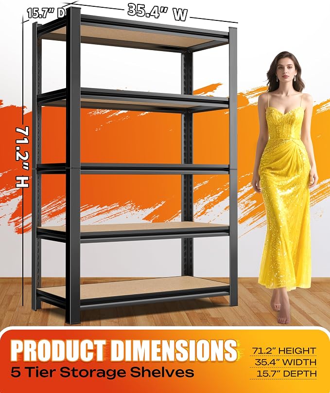 Set of 2 Heavy Duty Garage Shelving, 5-Tier Storage Shelves, 2000LBS Metal Shelf - Image 3
