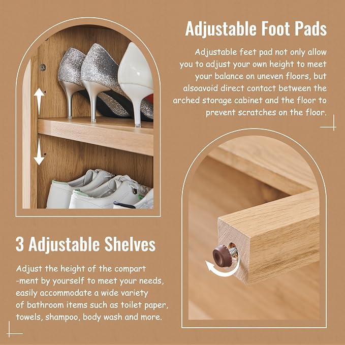 71" Tall Arched Bathroom Storage Cabinet, 7-Tier Modern Farmhouse Storage - Image 4