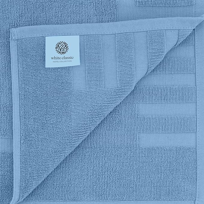 White Classic Luxury Bath Mat Floor Towel Set - Image 5