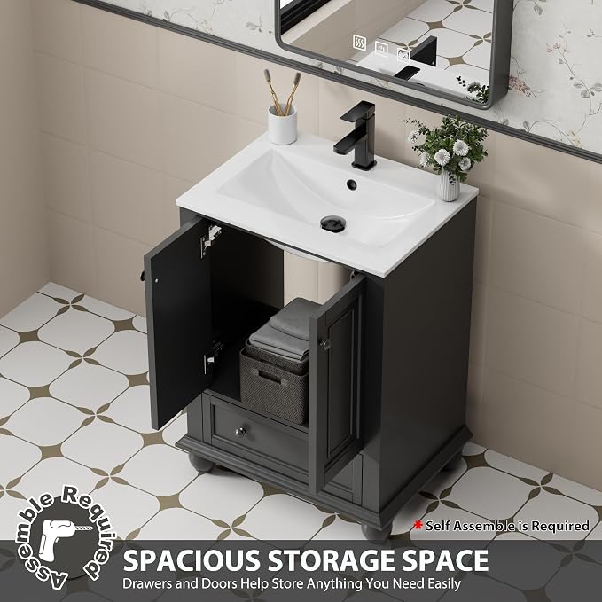eclife 24" Bathroom Vanity Sink Combo Vintage Style - Image 4