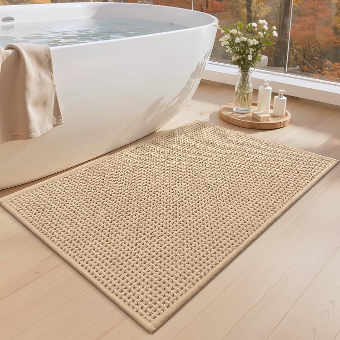 Color&Geometry Rubber Backed Waffle Bath Mat Non Slip Machine Washable Bathroom by COLORG
