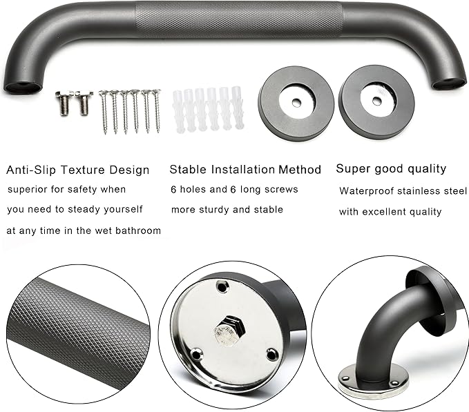 Shower Grab Bar, 2 Pack 32 Inch Gray Bathroom Grab Bar, 1.25" Diameter 304 - Image 3