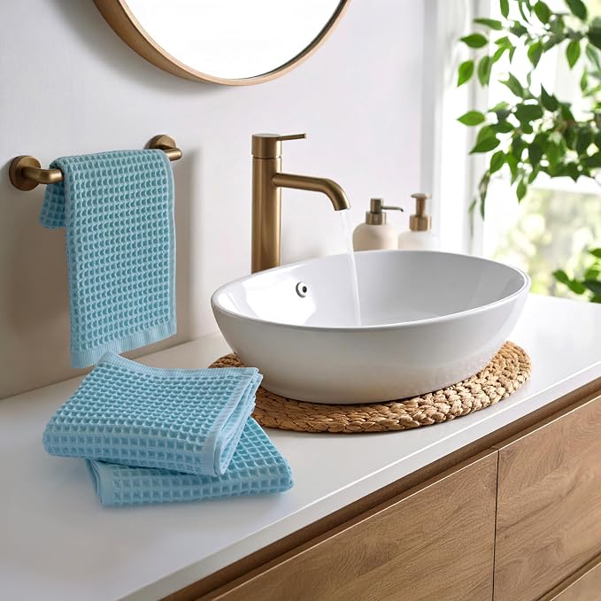 PÜSKÜL Organic Waffle Kitchen Towel 100% Turkish Cotton Set of 3 Turquoise - Image 6