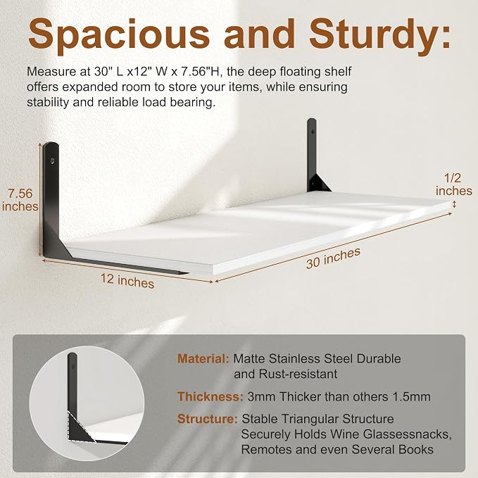 30" W x 12" D White Floating Shelves - Image 3
