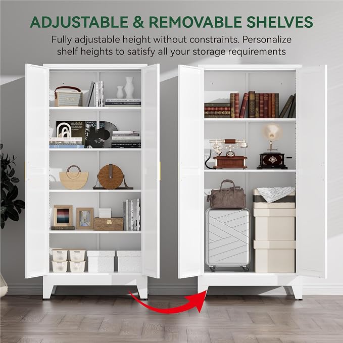 Metal Cabinets with Barn Doors and Adjustable Shelves, 5-Tier Storage Cupboard - Image 7