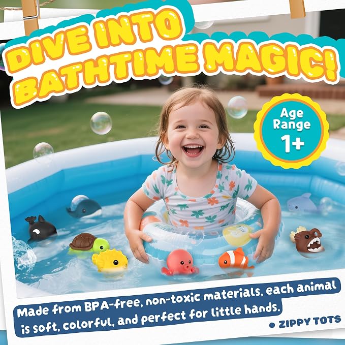 8 PCS Ocean Animal Bath Toys Mold Free Infant Bath Tub Toys - Image 5