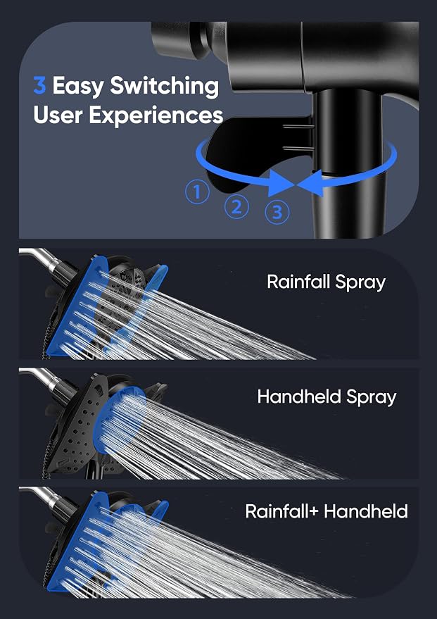 Shower Head with Handheld High Pressure, Rain Shower Head with Fixed Showerhead - Image 2