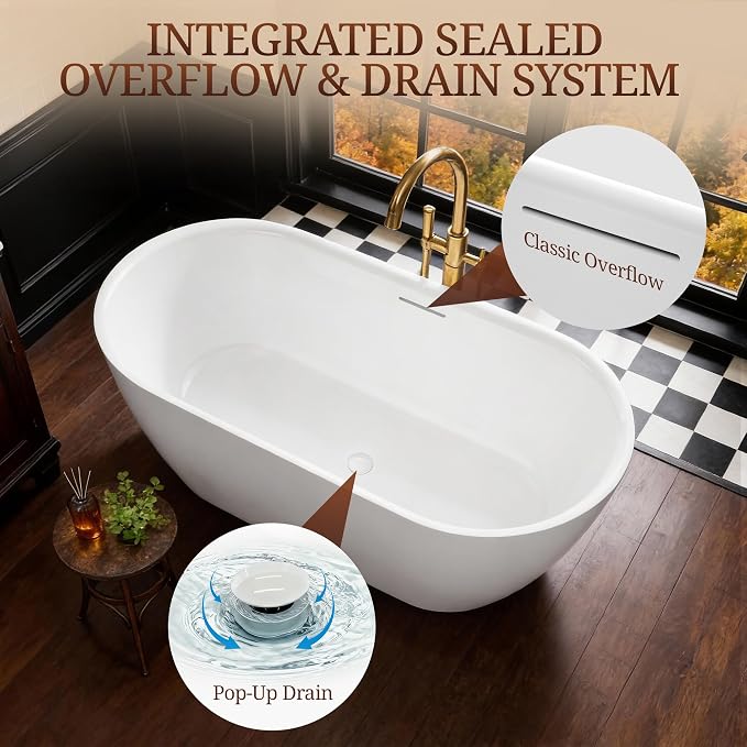59" Acrylic Freestanding Bathtub, Deep Soaking Tub - Image 5