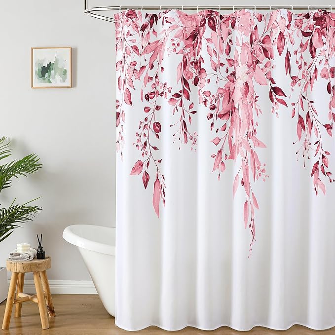 Colorful Star Pink Eucalyptus Waterproof Shower Curtain Set by Colorful+Star