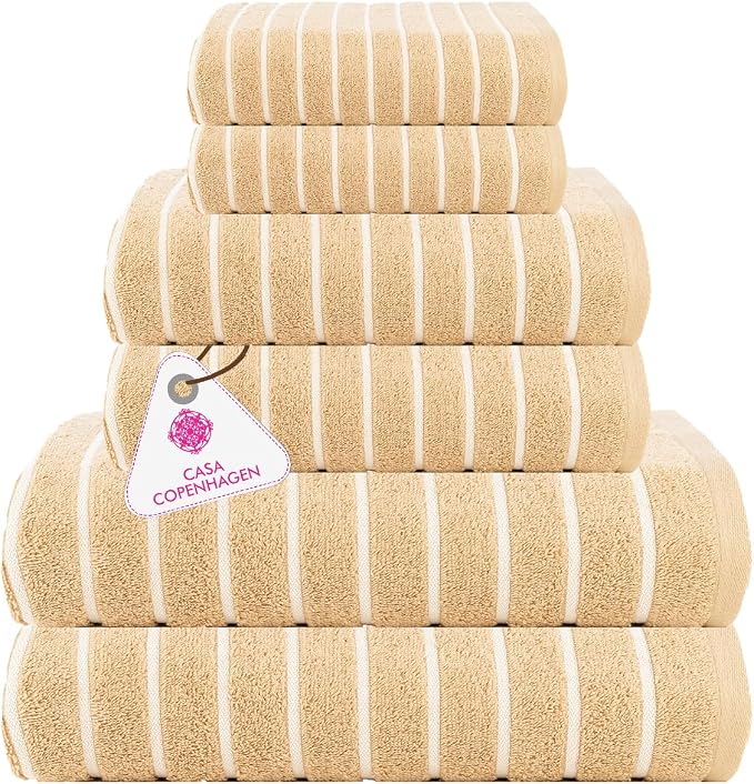 CASA COPENHAGEN Ecstatic 6 Pieces Towel Set- Beige, 600 GSM 2 Bath Towel 2 Hand by CASACOPENHAGEN