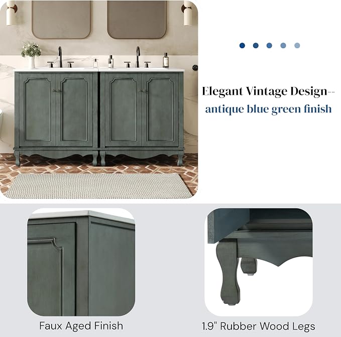 60" Double Sinks Bathroom Vanity Set, Vintage Bathroom Cabinet - Image 7