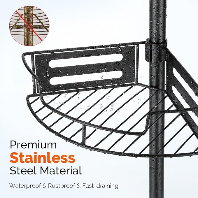 HAMITOR Corner Shower Caddy Tension Pole: Quick Installation 4-Tier Rustproof - Image 4