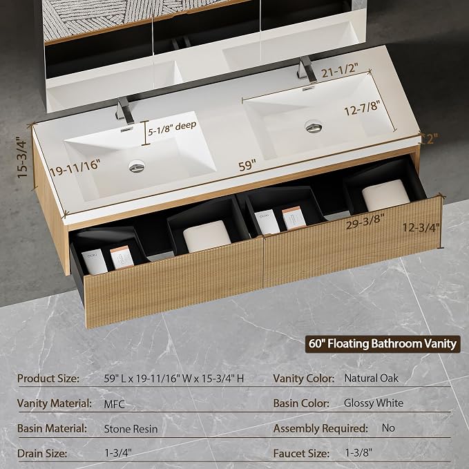 60" Floating Bathroom Vanity - Image 2