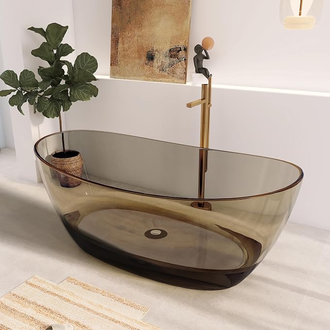 65" Premium Solid Surface Freestanding Bathtub, Contemporary Design Stand Alone - Image 4