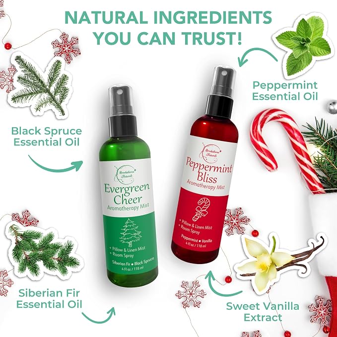 Holiday Aromatherapy Mist 2-Pack – Evergreen Cheer & Peppermint Bliss | Natural - Image 2