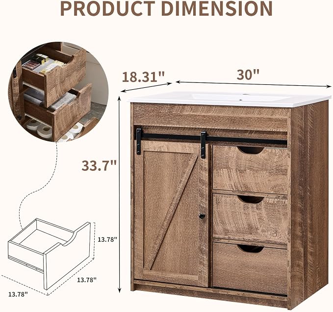 30" Farmhouse Bathroom Vanity - Image 2