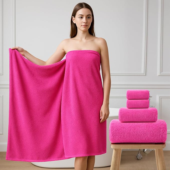 REDKISS Luxury Pink Bath Towel Set of 4, 100% Cotton 900 GSM Premium Bathroom - Image 2