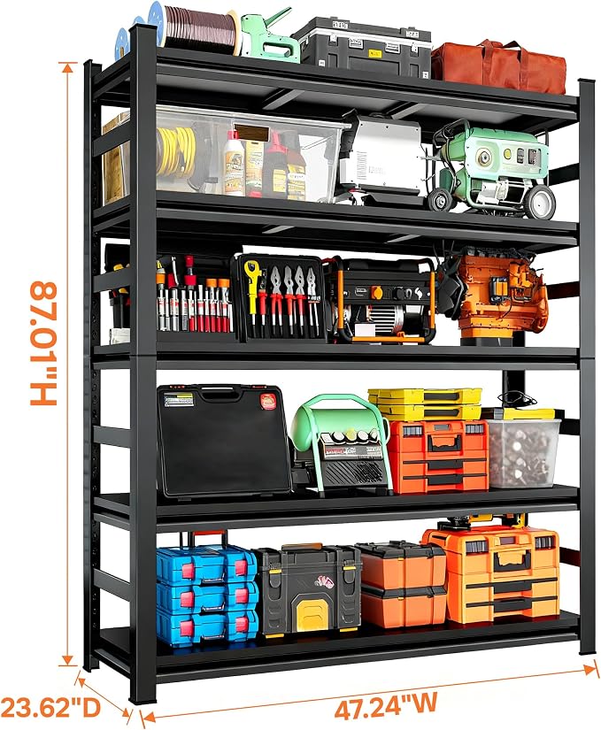 Heavy Duty Metal Garage Shelving, 5-Tier Adjustable Shelves, Steel Storage Rack - Image 3