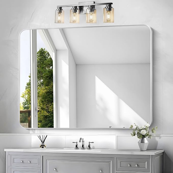 Silver Bathroom Mirror, 36x48 inch Wall Mirror by BONEWEI