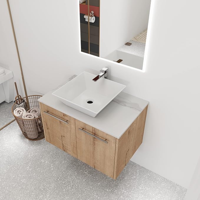 30 Inch Bathroom Vanity with Sink, Modern Wall Mount Floating Bathroom Vanity by ARTCHIRLY