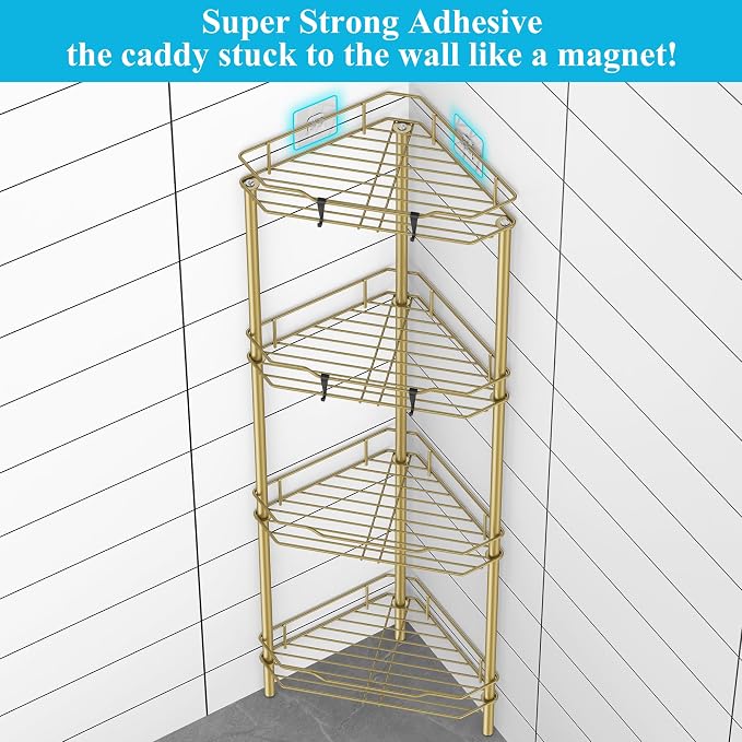 4 Tier Floor Standing Corner Shower Caddy Organizer Shelf - Image 2