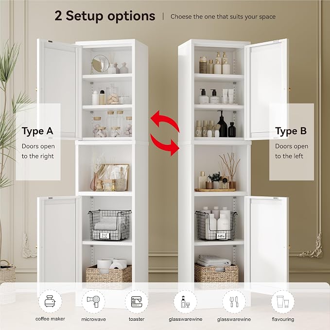 2-Door Metal Storage Cabinet, Tall Slim Pantry Organizer - Image 4